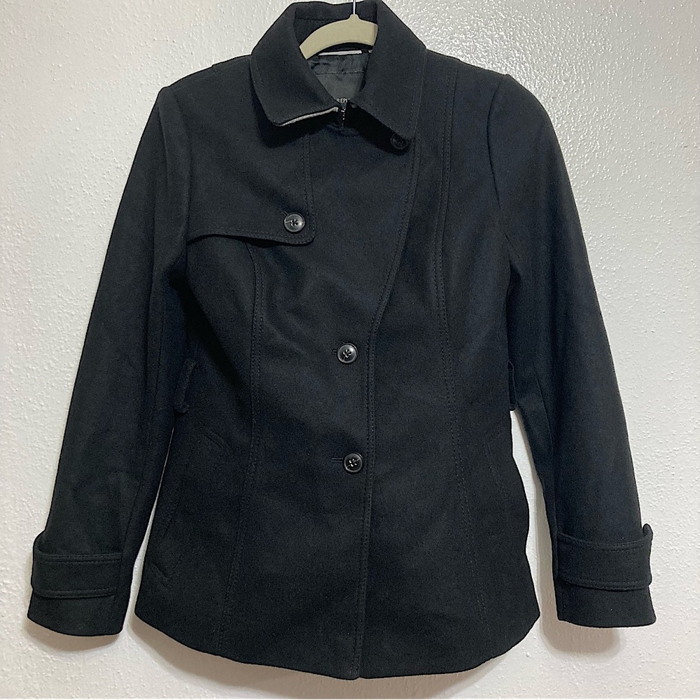 Banana Republic Black Melton Lined Wool Short Trench Coat Size 2 Missing Belt